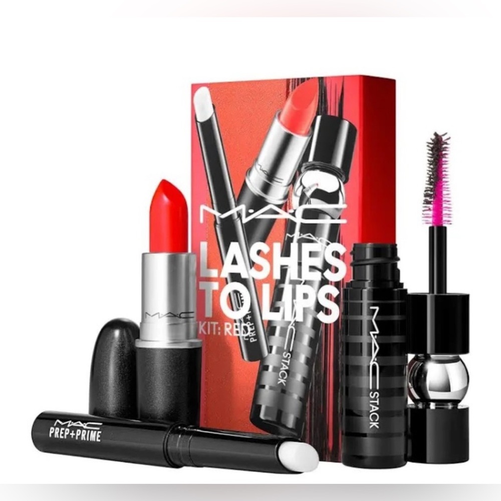 New Mac MAC Lashes to Lips Kit RED(607) set  I
